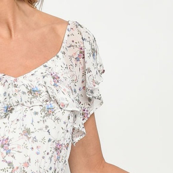 Handkerchief Hem Floral Print Dress Purple White - Picture 5 of 10